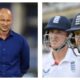 Former England captain Nasser Hussain and Harry Brook with Joe Root